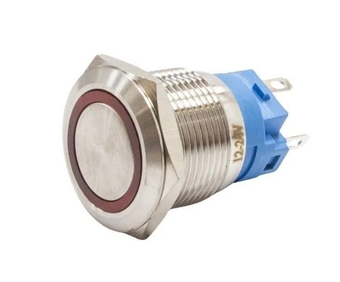 Metal Buton Yaylı 19mm 24V Kırmızı Ledli D56