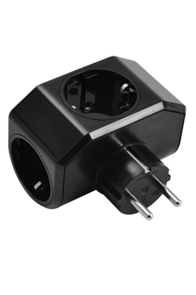 Mutlusan Plus Topraklı Üçlü Yonca Fiş-Priz Siyah