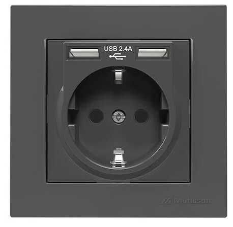 Mutlusan Rita İkili Usb li Topraklı Priz Füme