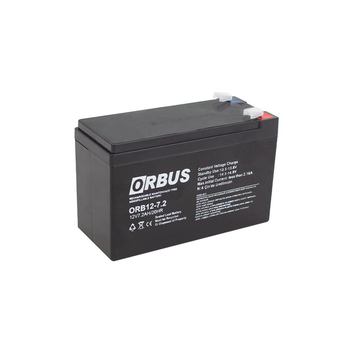 Orbus 12V 7.2A Bakımsız Kuru Akü