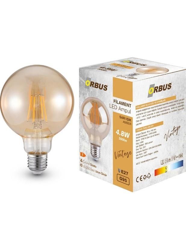 Orbus 4.8W E27 540lm Sarı Filament Ampul