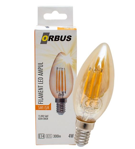 Orbus 4W E14 300 Lm B35 Sarı Filament Led Ampul