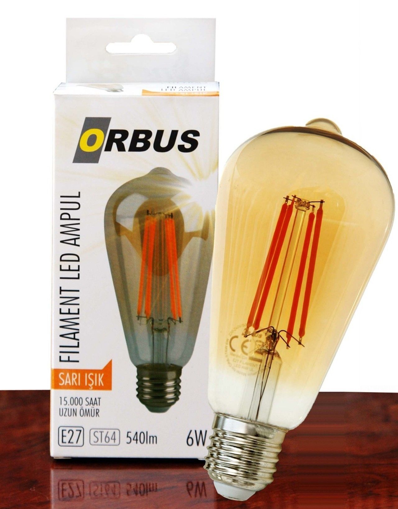 Orbus 6W E27 540 Lm ST64 Sarı Filament Led Ampul