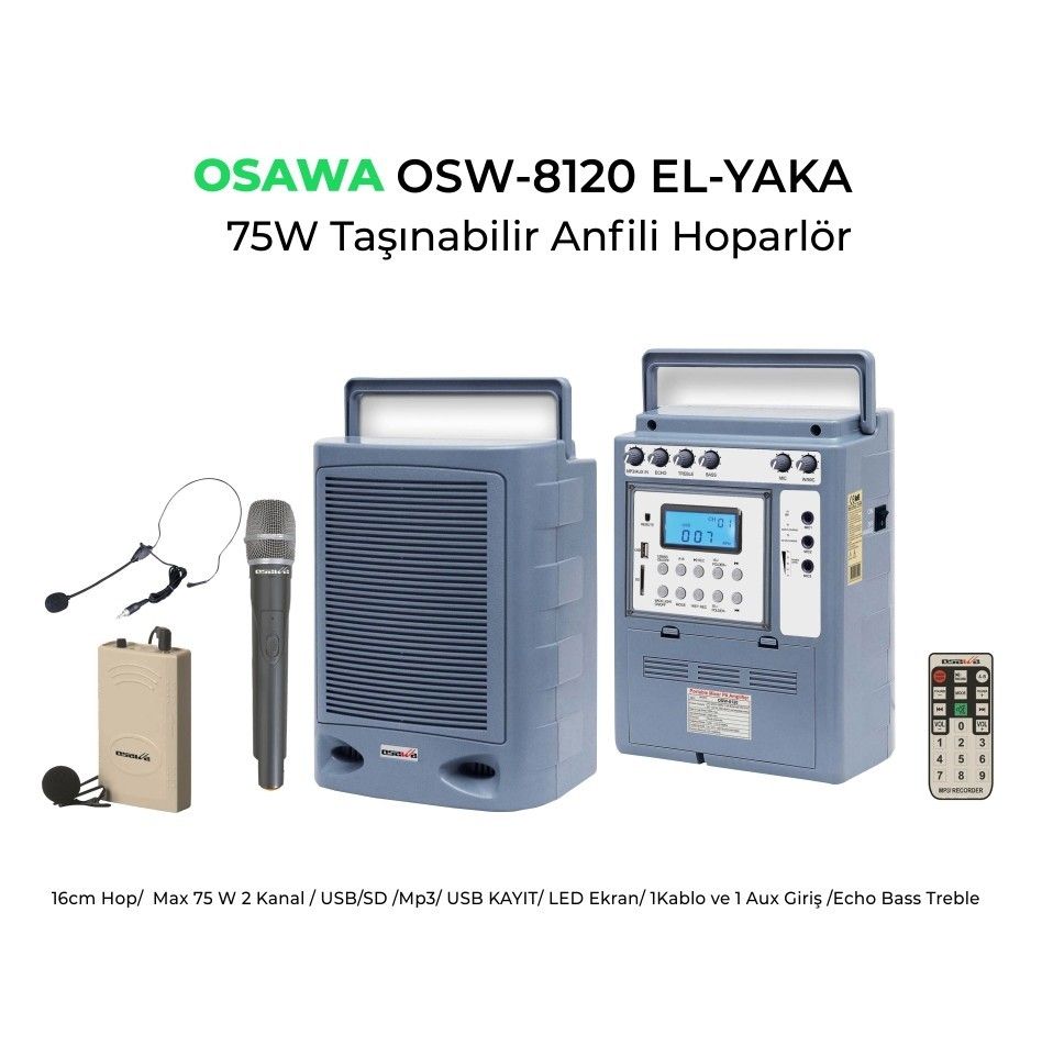 Osawa OSW-8120 75W El / Yaka Mic. Portatif Anfi