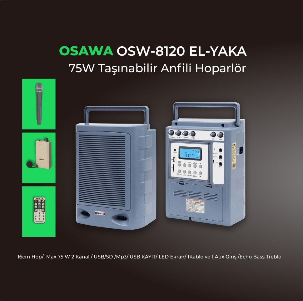 Osawa OSW-8120 75W El / Yaka Mic. Portatif Anfi