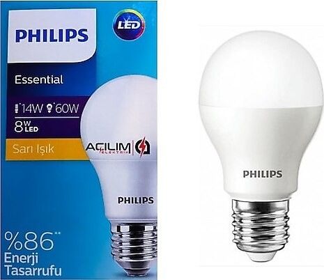 Philips Essential 8W E27 2700K Sarı Led Ampul