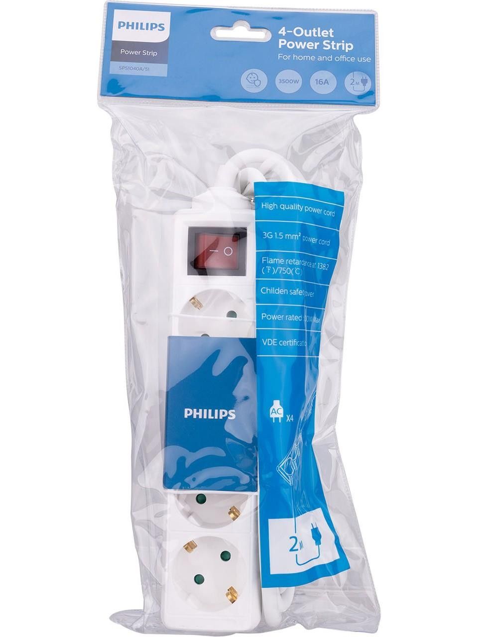 Philips SPS1040A/51 2m Beyaz ÇK. 4 lü Grup Priz