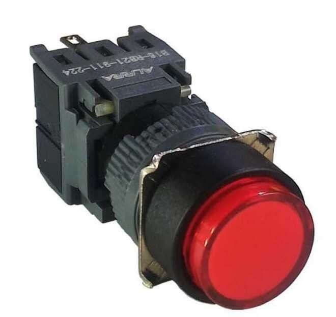 Plastik Buton Yaylı 16mm 24V Kırmızı Ledli