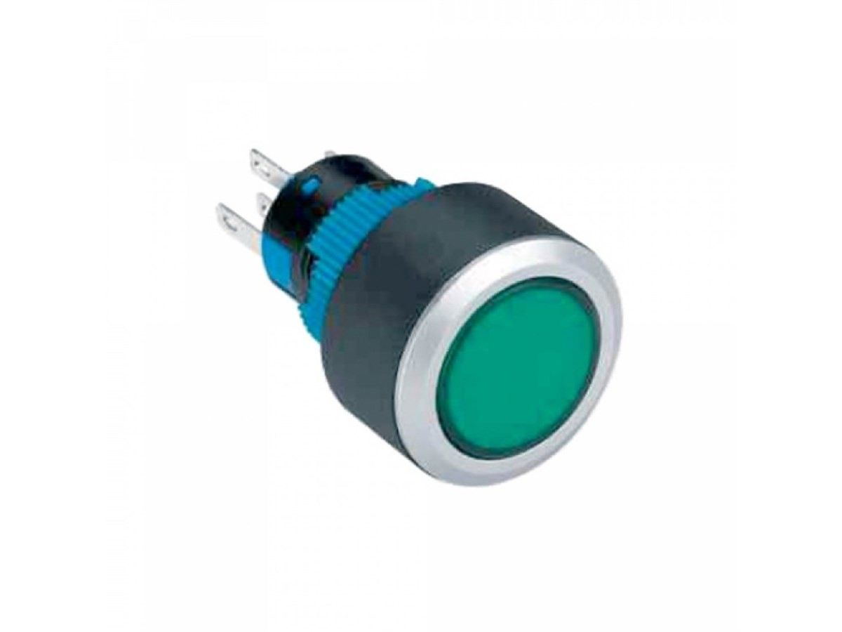 Plastik Buton Yaylı 22mm 24V Yeşil Ledli