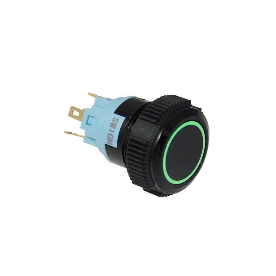 Plastik Siyah Buton Yaylı 19mm Yeşil Ledli S58