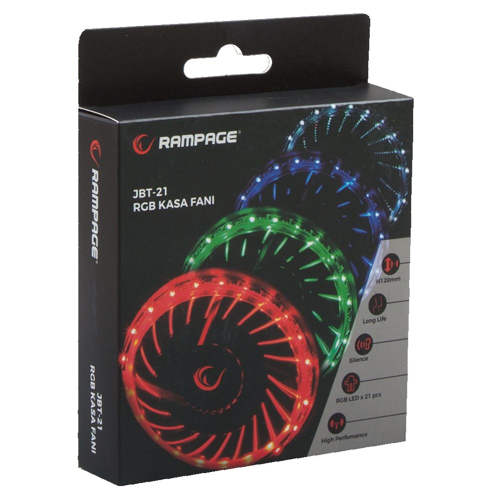 Rampage JBT-21 120x120x25mm RGB Ledli Kasa Fanı