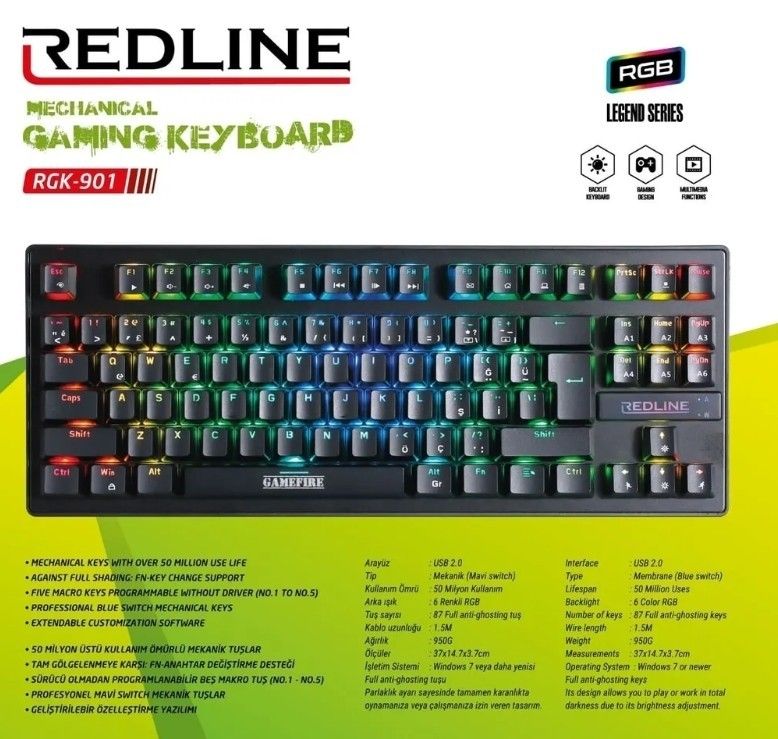 Redline RGK-901 RGB Oyuncu Klavye