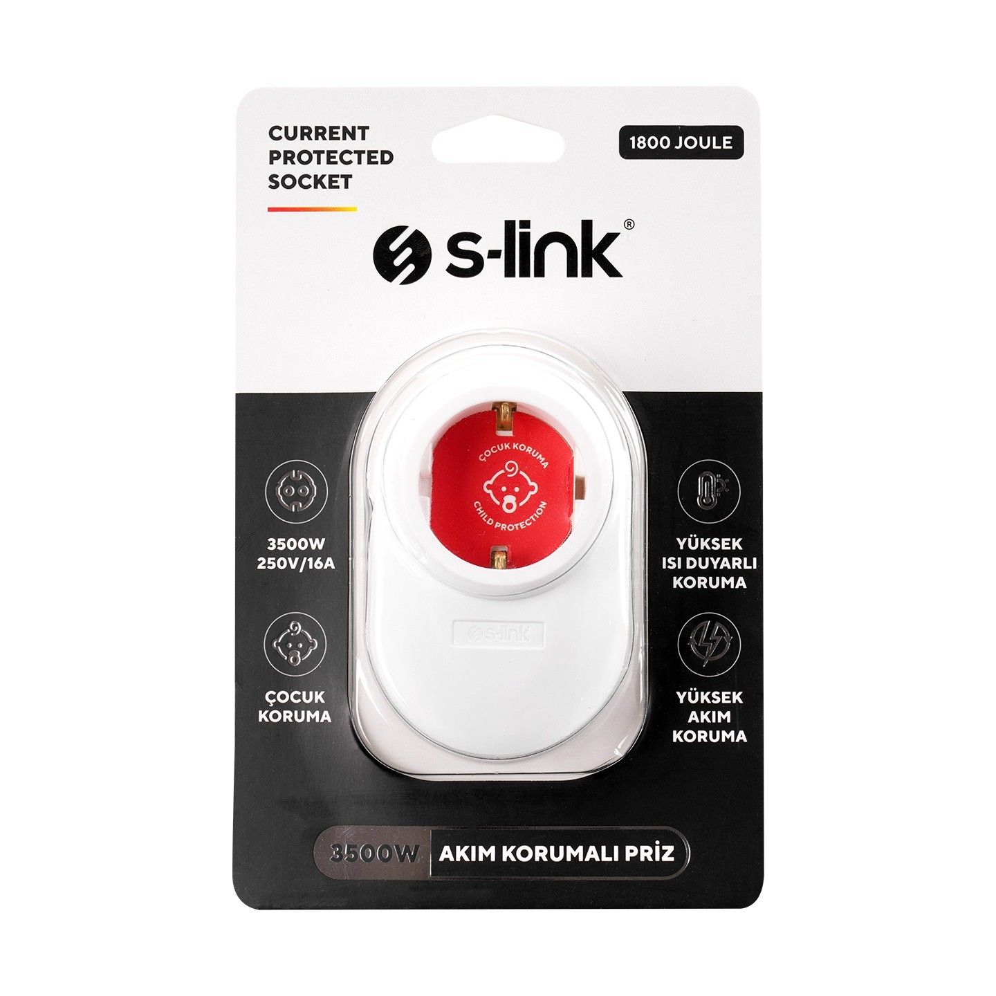 S-Link SL-08 16A 3500W 1800 Joule Akım Koruma Priz