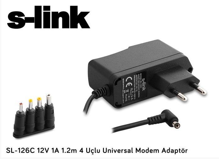 S-Link SL-126C 12V 1A 1.2m Universal Modem Adaptör