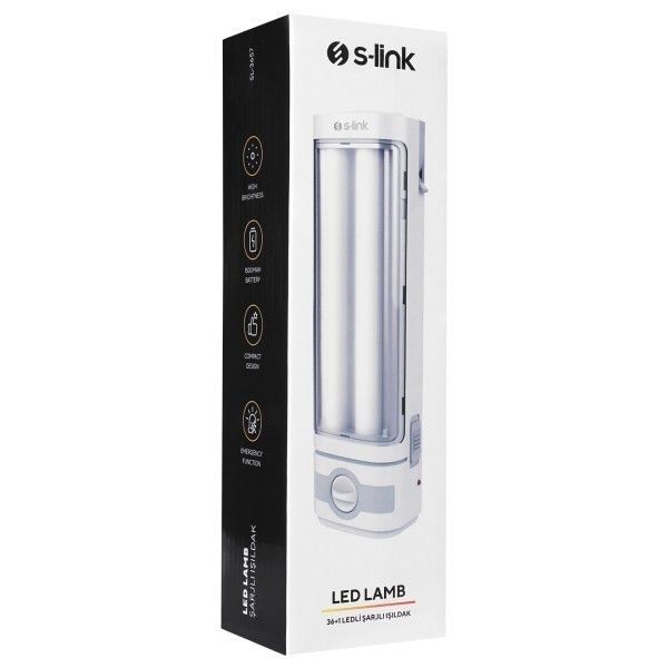 S-link SL-3657 Beyaz-Grey 4V 1500 Ah Ledli Işıldak