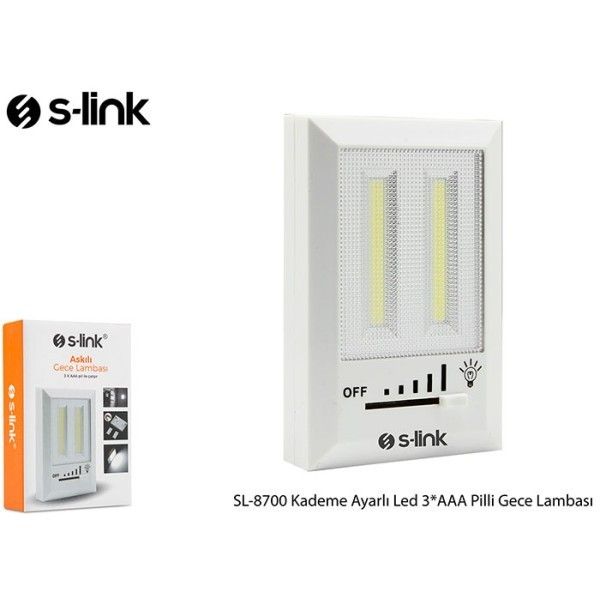 S-Link SL-8700 Kademe Ayarlı Pilli Led Gece Lambas