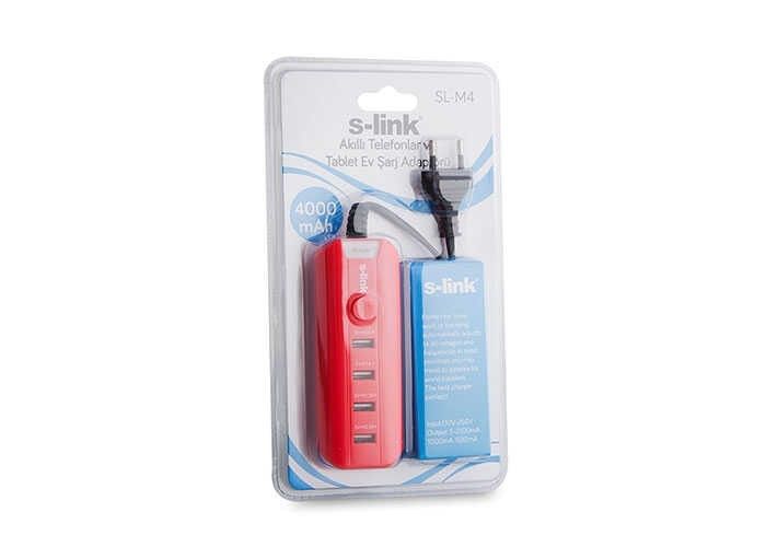 S-Link SL-M4 4000mAh 4xUsb Port Kırmızı Şarj Adapt
