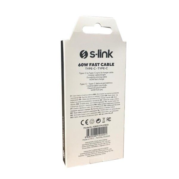 S-Link SL-X280E 1m 60W Type-C Data+Şarj Kablosu