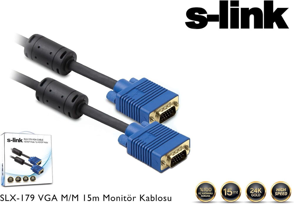 S-Link SLX-179 Dişi-Dişi Vga Kablo 15m