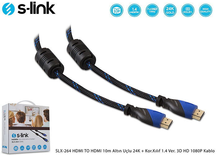 S-Link SLX-264 10m. Kor. Kılıflı Gold 24K Hdmi Kab