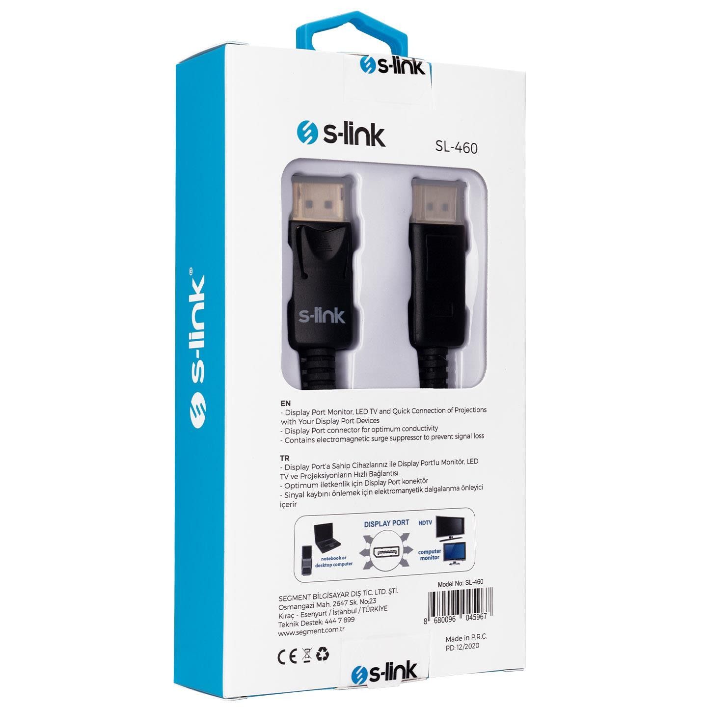 S-Link SLX-460 DisplayPort Erkek-Erkek Kablo 1.5Mt