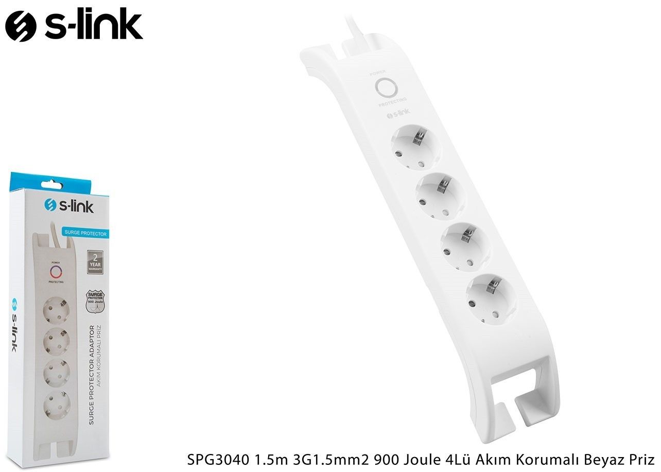 S-Link SPG3040 2m Beyaz 3x1.5mm 4 lü Akım Kor.Priz