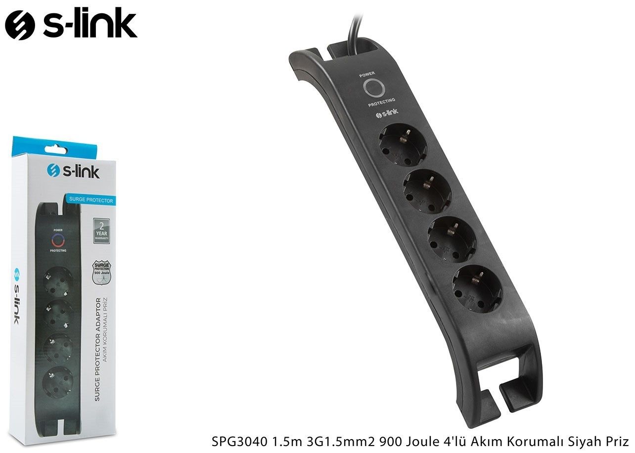 S-Link SPG3040 2m Siyah 3x1.5mm 4 lü Akım Kor.Priz