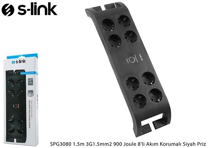 S-Link SPG3080 2m Siyah 3x1.5mm 8 li Akım Kor.Priz