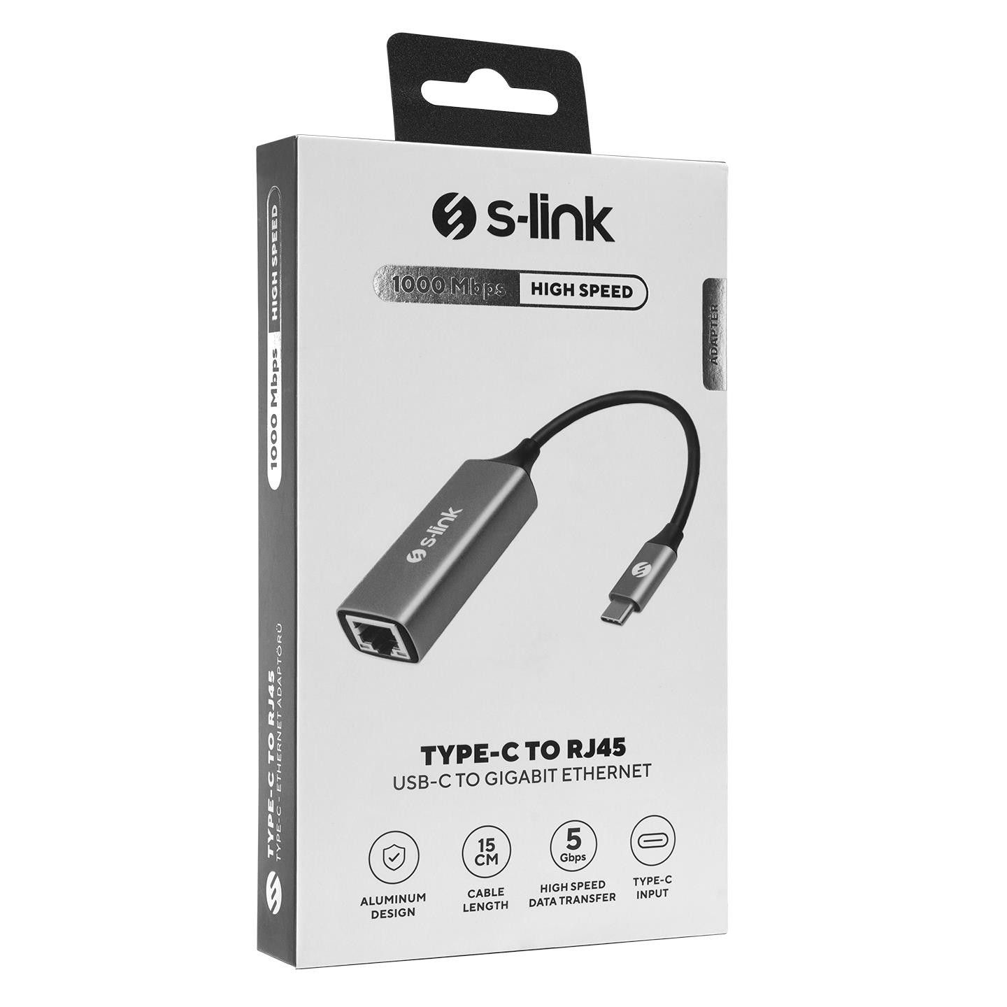 S-Link SW-U336 Type-C to RJ45 Gigabit Adaptör Gri