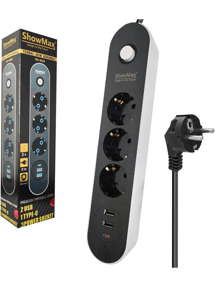 Showmax SH-4628 Akım Korumalı Anah. 3 lü Priz 2m