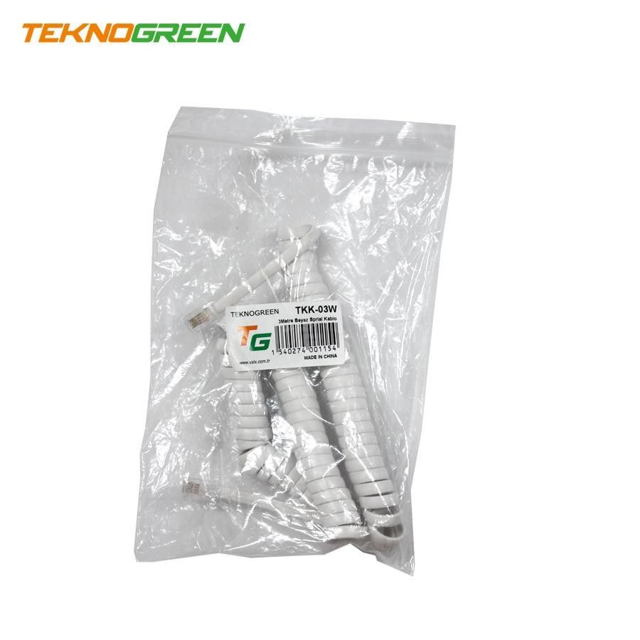 TeknoGreen TKK-03W 3m. Beyaz Telefon Spiral Kablo
