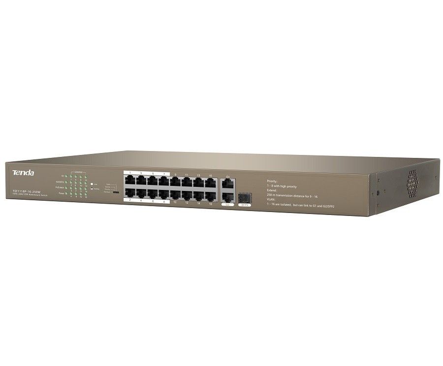 Tenda TEF1118P 16 Port 10/100 PoE 150W  1 GB 1 SFP