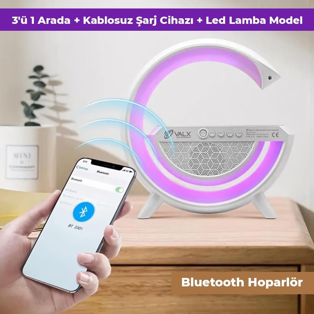 Valx G-200W Standlı RGB Kablosuz Hoparlör Beyaz
