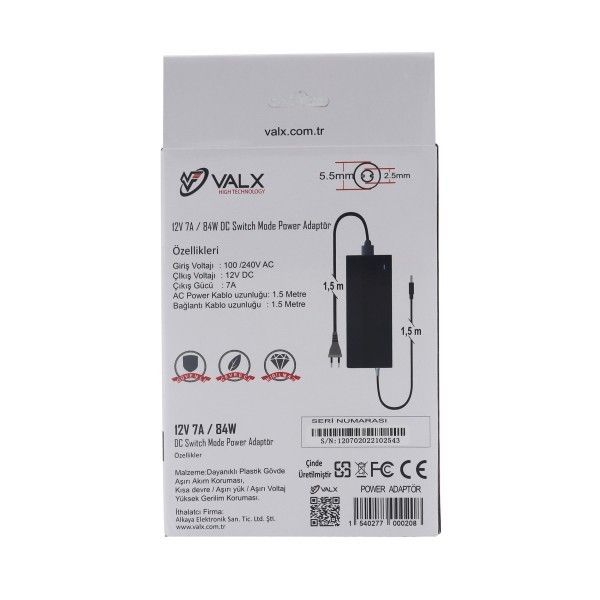 Valx LA-12070 12V 7A 84W Switch Mode Adaptör