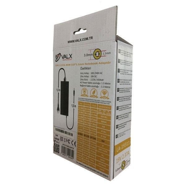 Valx LA-19311 19V 2.37A 45W 3.0x1.1 Notebook Adapt