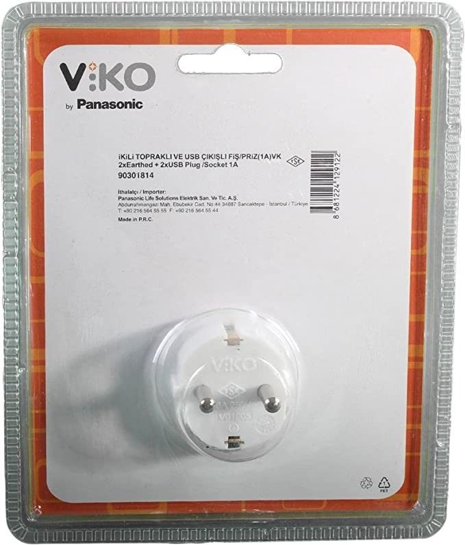 Viko Topraklı ve USB Çıkışlı Fiş-Priz 1A VK
