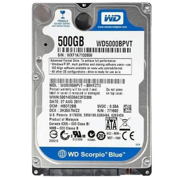 WD 2.5" 500Gb WD5000BPVT 5400Rpm 8Mb Sata2 Hdd