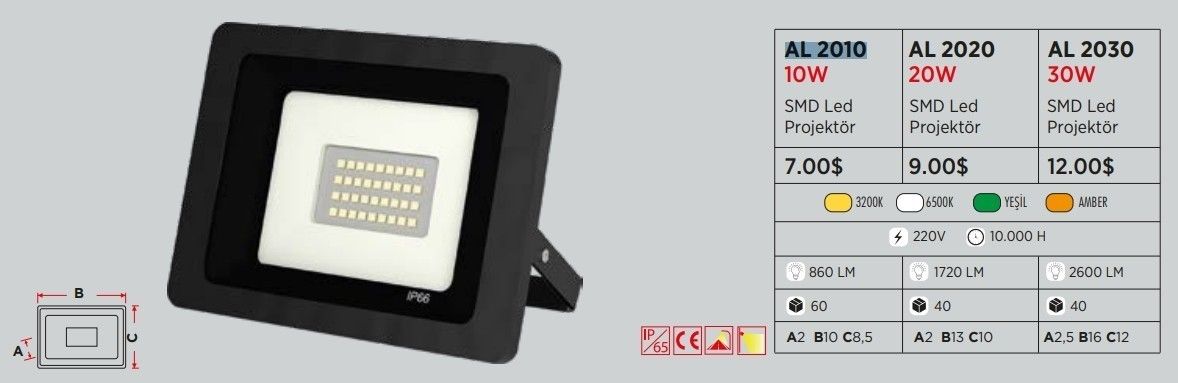 YCL AL-2010G 10W SMD Led Projektör Günışığı