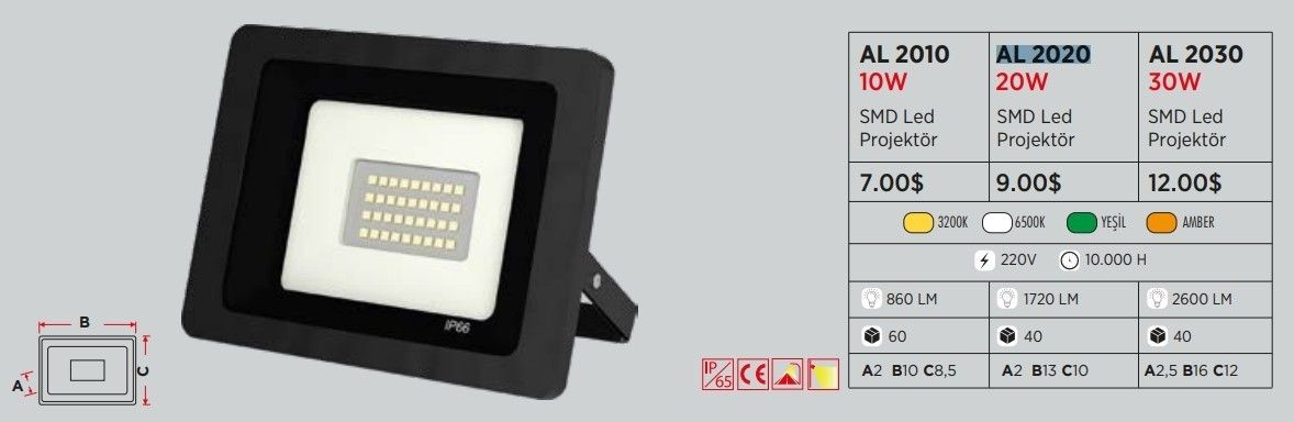 YCL AL-2020G 20W SMD Led Projektör Günışığı