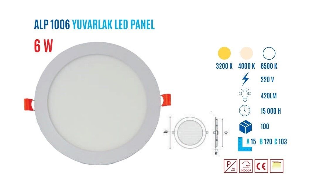 YCL ALP-1006B 6W Sıvaaltı Yuvarlak Beyaz Led Panel