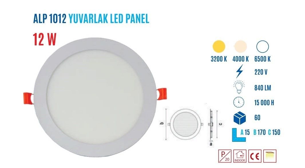 YCL ALP-1012B 12W Sıvaaltı Yuvarlak Beyaz Led Pane