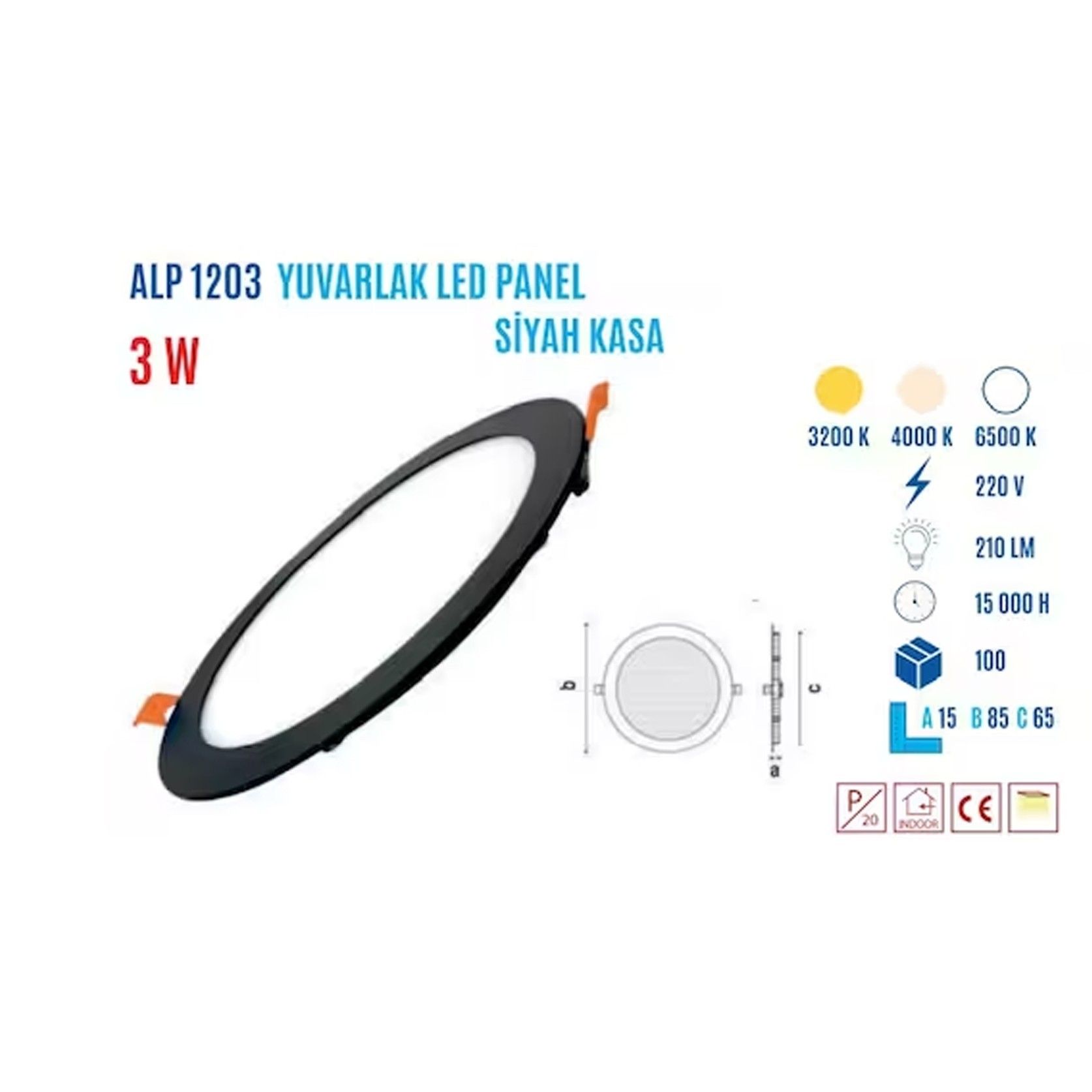 YCL ALP-1203B 3W S.Altı Yuvarlak Led Panel Beyaz