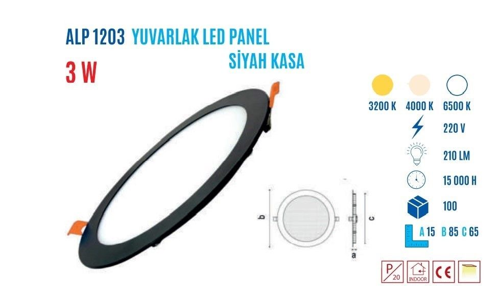 YCL ALP-1203G 3W S.Altı Yuvarlak Led Panel G.Işığı