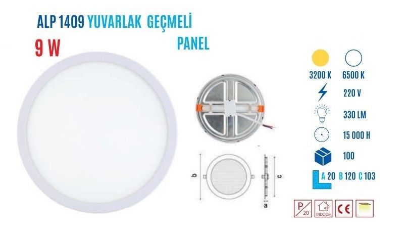 YCL ALP-1409G 9W Geçmeli Yuvarlak Led Panel G.Işığ