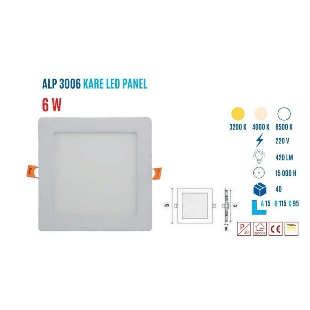 YCL ALP-3006B 6W Sıvaaltı Kare Beyaz Led Panel