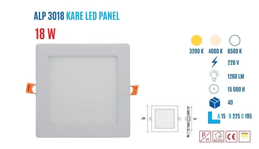 YCL ALP-3018G 18W Sıvaaltı Kare Günışığı Led Panel