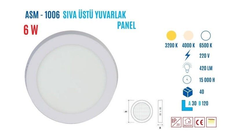 YCL ASM-1006G 6W Sıvaüstü Yuvarlak Günışığı Led Pa