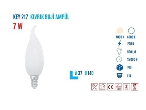 YCL KEY-217S 7W E14 560 Lumen Kıvrık Mum Amp Sarı