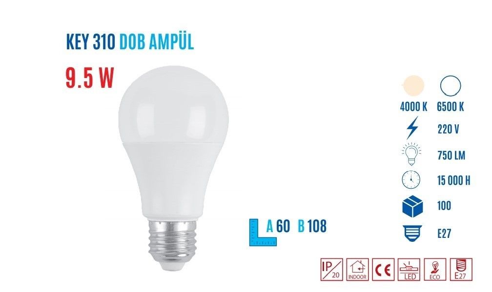 YCL KEY-310 S E27 A60 10W Led Ampul Sarı