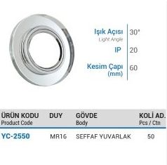 YCL YC-2550 MR16 Cam Led Spot Kasası Yuvarlak